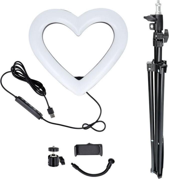 Produktbild OEM Smart device LED Ring Stream RGB lamp 10" with holder for mobile HEART + tripod JM26-10 black (Ringlicht)