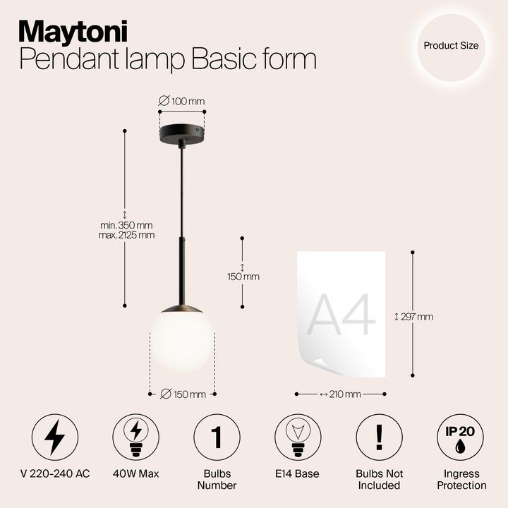 Produktbild Maytoni Basic form Pendelleuchte, Hängeleuchte E14 Schwarz-Matt 15cm (E14)