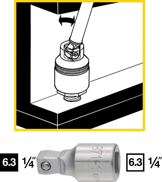 Actual product image HAZET Wobble extension 871-1 ∙ Square, hollow 6.3 mm (1/4 inch) ∙ Square, solid 6.3 mm (1/4 inch)