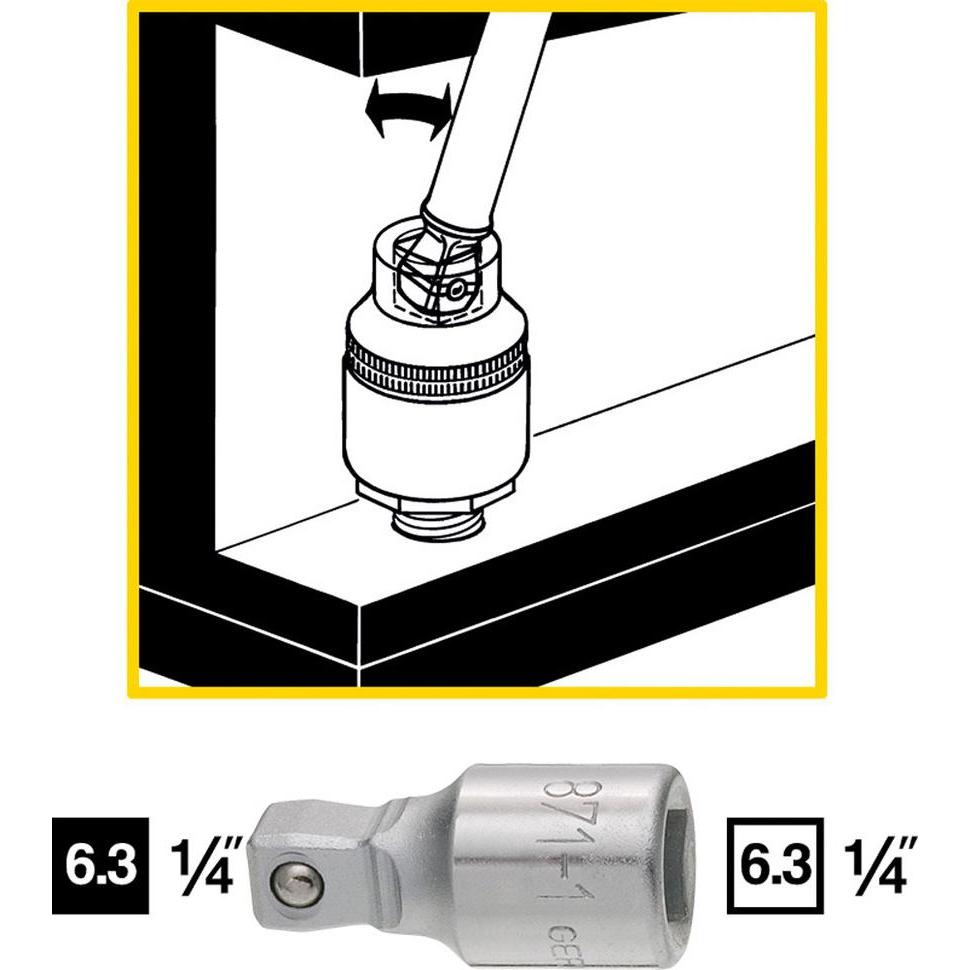 Thumbnail - HAZET, Steckschlüssel + Stecknuss, Verlängerung ∙ schwenkbar 871-1 ∙ Vierkant6,3 mm (1/4 Zoll) ∙ Vierkant 6,3 mm (1/4 Zo...