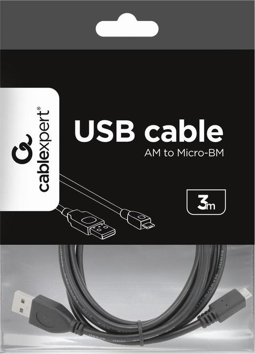Immagine prodotto Gembird Cavo micro USB 2.0 AM-MBM5P 3m- Carica-trasferimento- nero (3 m, USB 2.0)