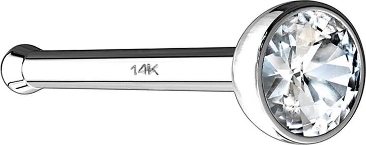 Star Piercing Nasenstecker gerade 14k weissgold mit Kristall silber (14k Gold, ohne Messing)