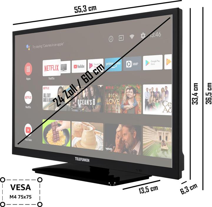 Image du produit Telefunken XH24AN550MV Téléviseur 24 pouces/Android Smart TV (HD Ready, HDR, triple tuner, 12 volts, Blu-ray) (24", LED, HD, FR)