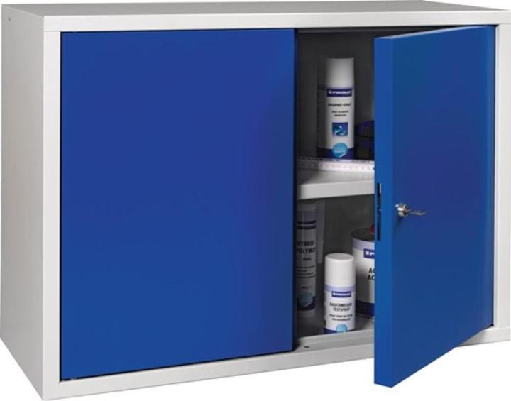 Produktbild HP Autozubehör Hängeschrank H600xB800xT300 mm Vollblech, 1 Boden Stahlblech lichtgrau, RAL 7035/enzianblau, RAL... (80 cm, 60 cm)