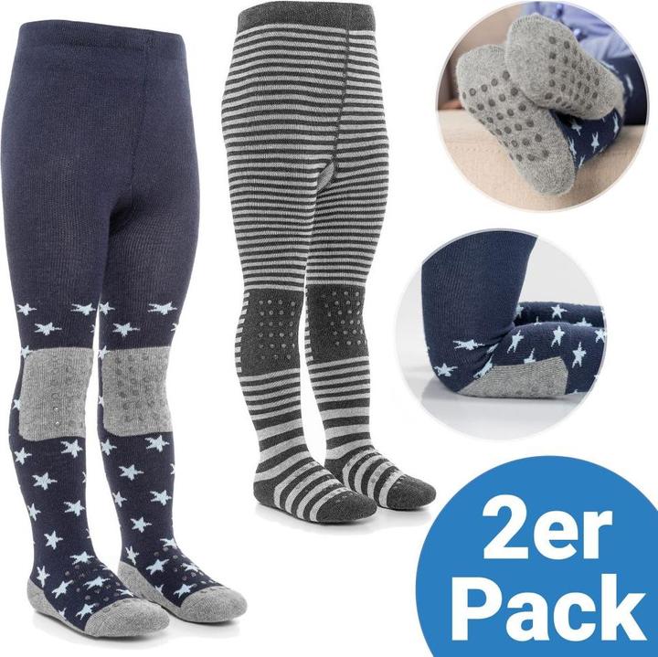 La Loona LaLoona Collants Bébé Paquet de 2 - Etoiles Marine + Rayures