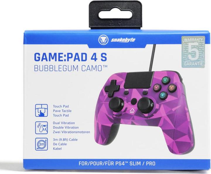Actual product image Snakebyte Pad 4 S wired PS3/PS4 controller 3m - camouflage bubblegum magenta (PS3, PS4)