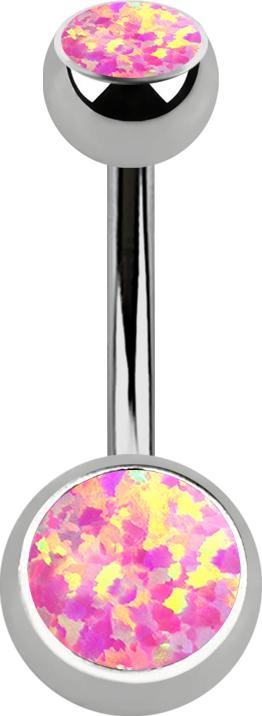 Image du produit Star Piercing Banane argentée avec deux boules opales roses (sans laiton, Titane G23)