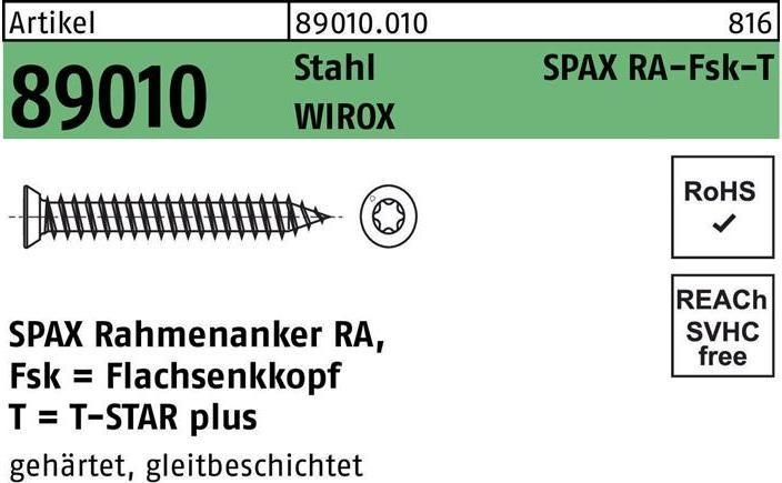 Actual product image Spax Spax-Ra Flat Countersunk Head T-Star Plus T30 Fully Threaded Wirox (100 Screws per piece)