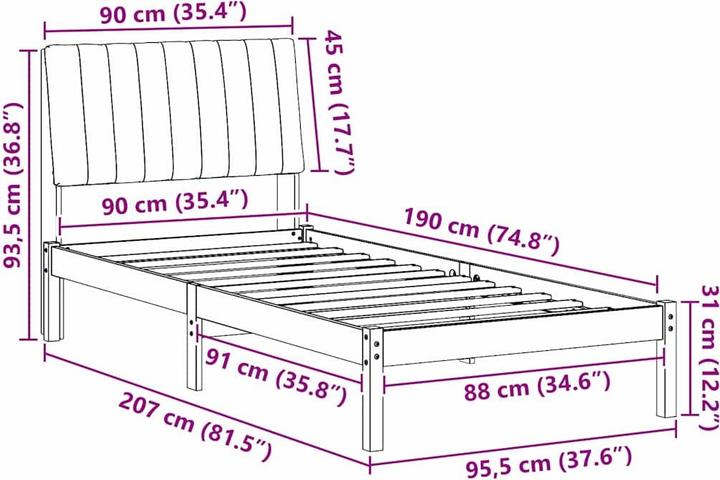 Actual product image vidaXL Bettgestell (90 x 190 cm)
