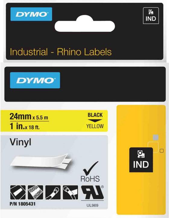 Energy Label Dymo Rhino 24mm black on yellow vinyl (2.40 cm, Yellow)