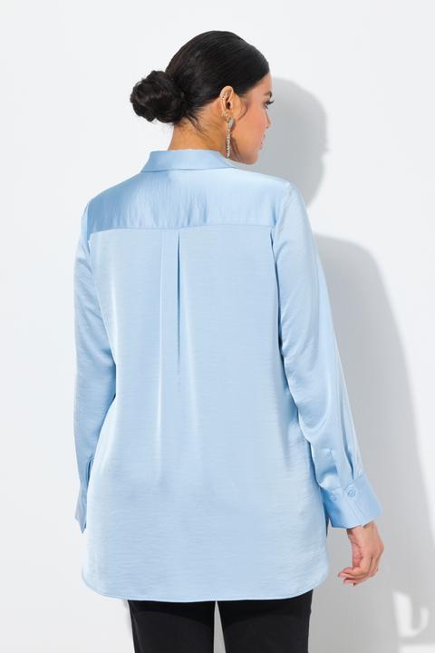 Produktbild Ulla Popken Satin-Hemdbluse, hinten länger, Hemdkragen, Langarm (54)