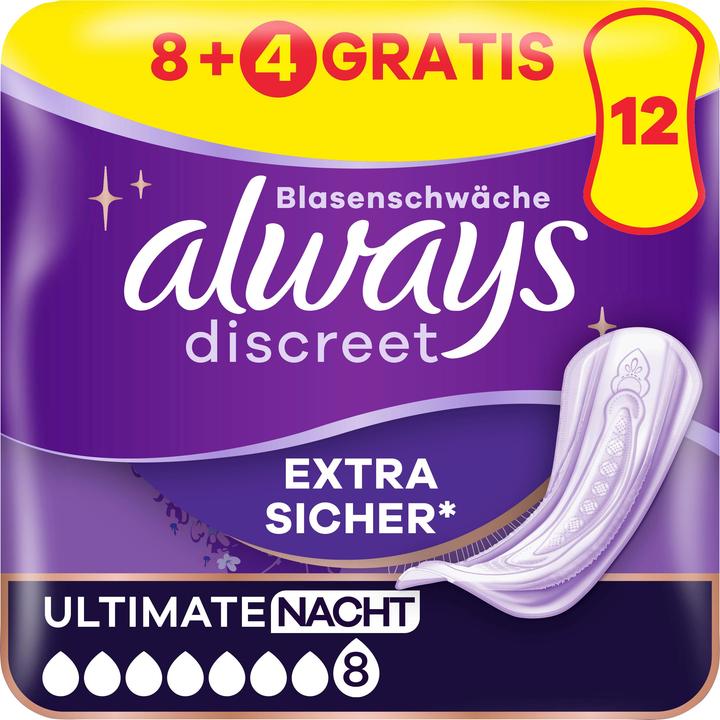 Always Discreet Inkontinenz, Ultimate Nacht 8+4 GRATIS Inkontinenz-Höschen (12x)