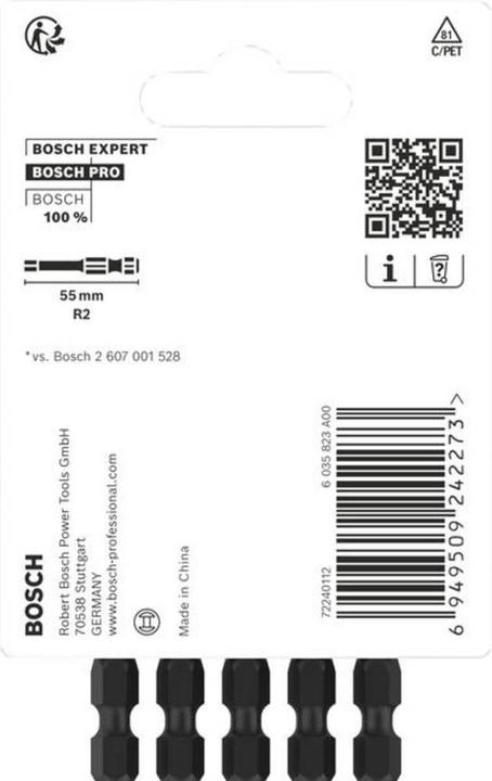 Produktbild Bosch Professional Zubehör PRO Robertson Impact Bit, R2, 55 mm, 5-tlg.