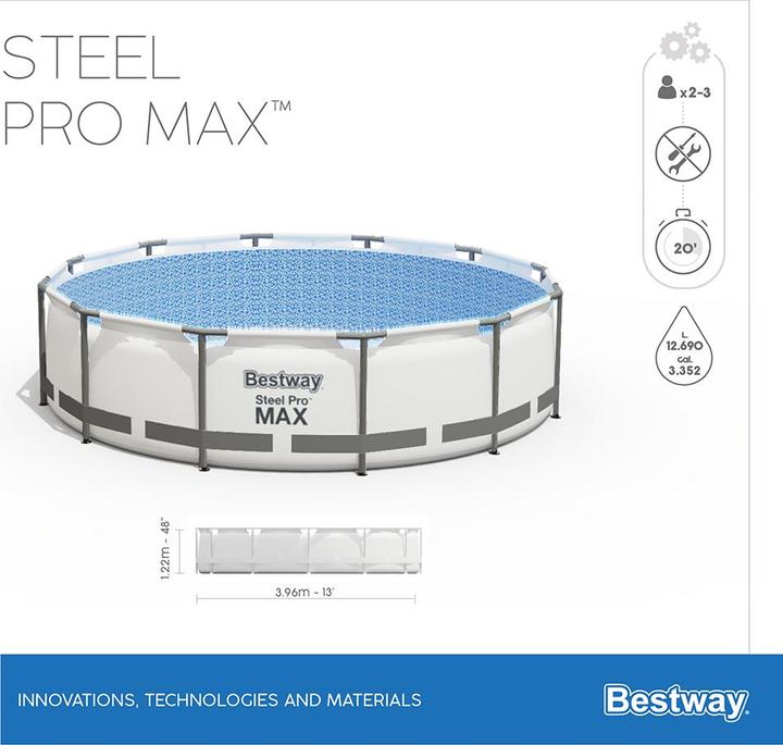 Produktbild Bestway ® Steel Pro MAX™ Frame Pool Kompl ett-Set 396 x 122 cm, rund (3960 x 1220 mm)