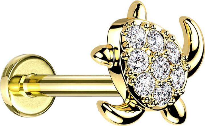 Produktbild Star Piercing Micro Labret Innengewinde vergoldet Schildkröte Kristalle silber (Messing, Chirurgenstahl 316L)