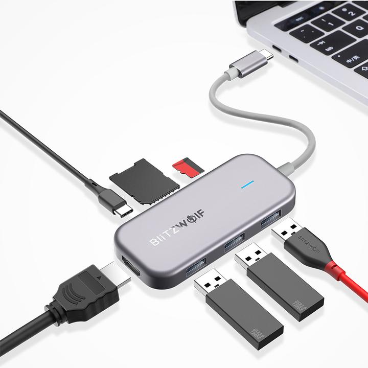 Actual product image BlitzWolf BW-TH5 Interface Hub USB 3.2 Gen 1 (3.1 Gen 1) Type-C (USB-C, 5 Ports)