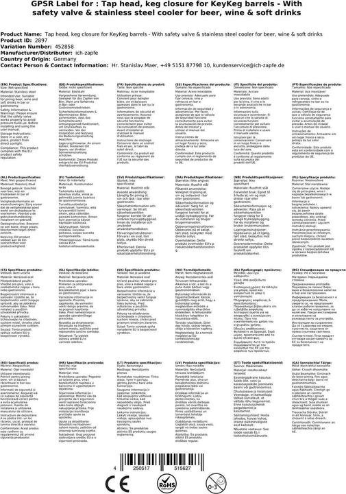 Image du produit Ich-zapfe Zapfkopf, Keg Verschluss für KeyKeg Fässer - Mit Sicherheitsventil & Fühler