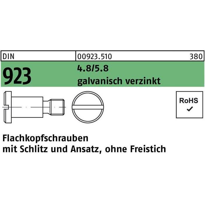 Schrauben, Flachkopfschraube DIN 923 m.Schlitz/Ansatz M 4 x 6 x 6,0 4.8/5.8 galvanisch verzinkt (100 Schrauben pro Stück...
