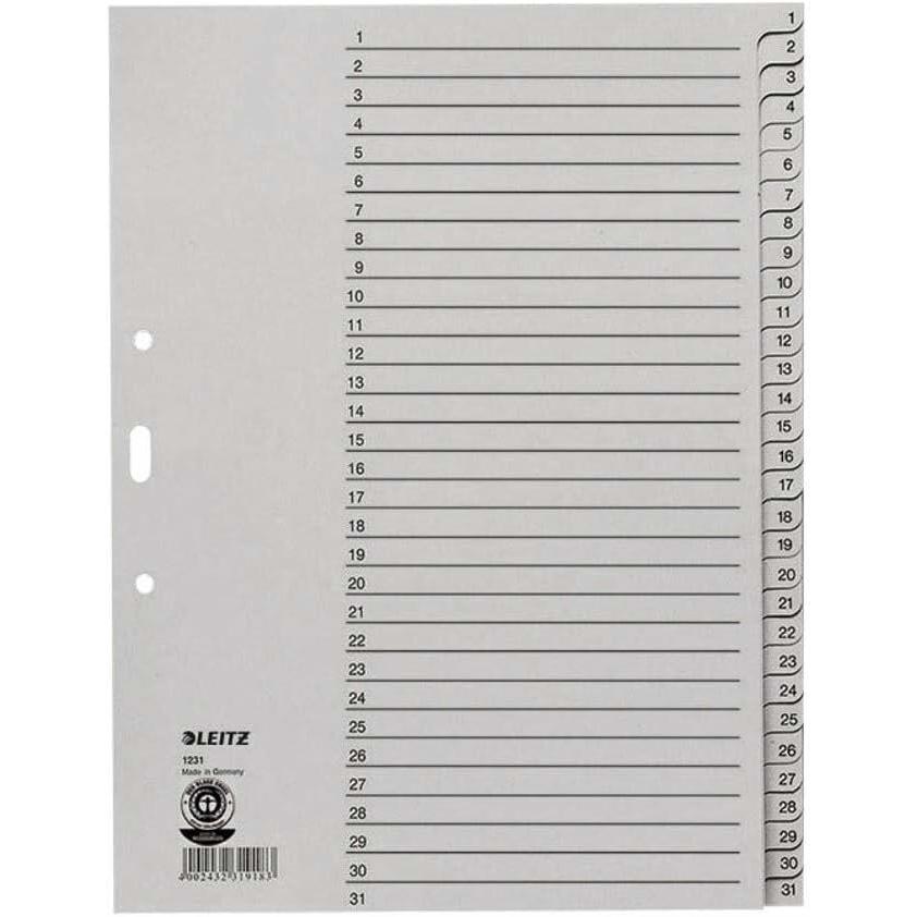 Leitz, Ordner Zubehör, Ordnerregister 1231 Vollformat, Überbreite 1-31 grau 31-teilig, 10 Satz