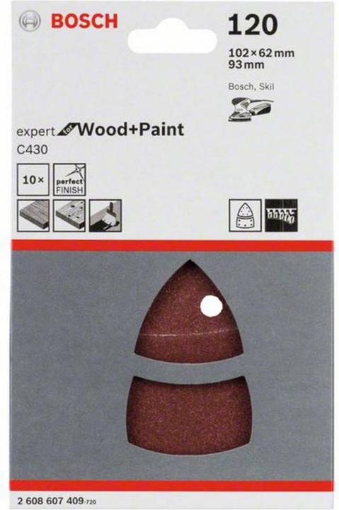 Produktbild Bosch Professional Zubehör Schleifblatt C430, 10-teilig, 102 x 62, 93 mm, 120, 11 Löcher (120)
