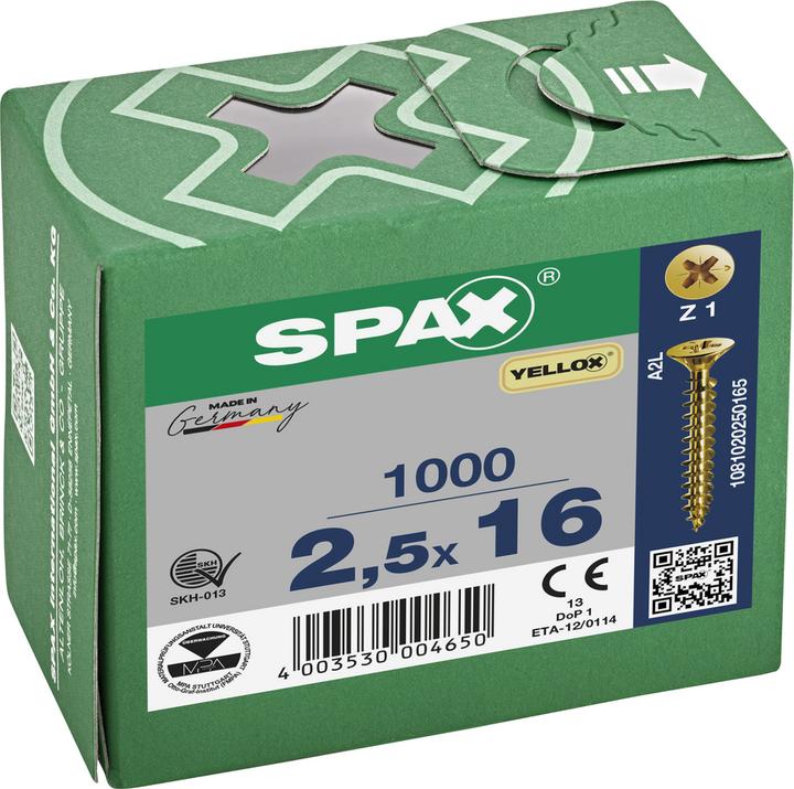 Produktbild Spax Senkkopf Bremsrippen Kreuzschlitz Z1 Vollgewinde Yellox (1000 Schrauben pro Stück)