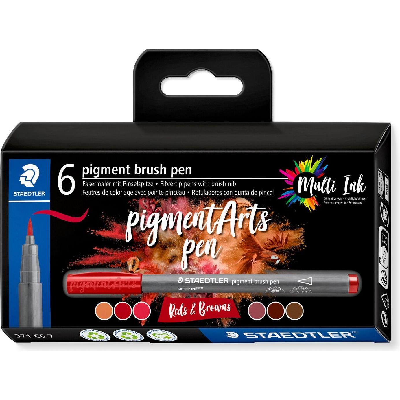 Thumbnail - Staedtler, Malstifte, Fasermaler Pigment Arts Brush Pen Reds & Browns (Braun, Rot, 6 x)