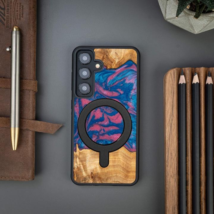 Actual product image Bewood Unique MagSafe Vegas wood and resin case for Samsung Galaxy A55 5G - pink and blue (Samsung Galaxy A55)