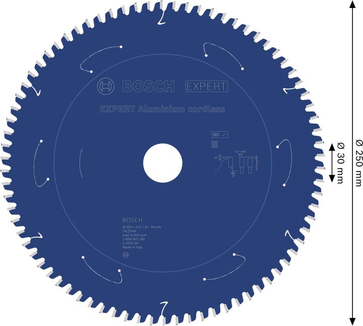Productafbeelding Bosch Professional Zubehör EXPERT Aluminium Kreissägeblatt, 250x30 mm, T78