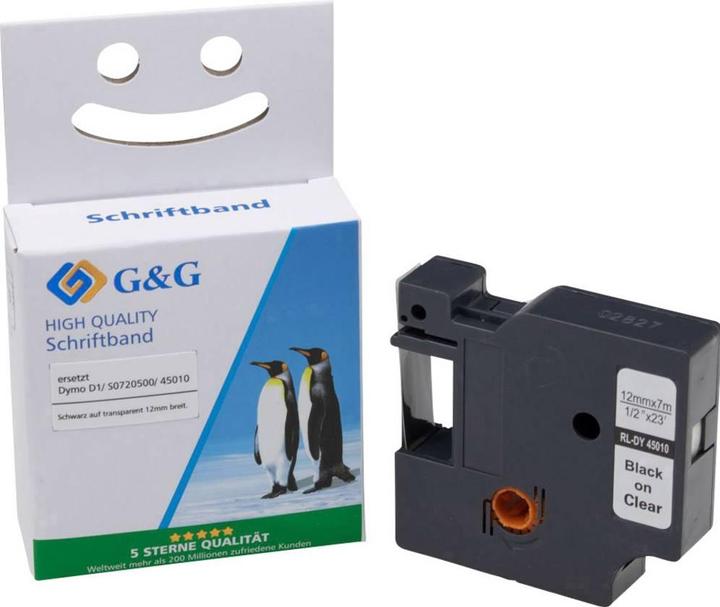 Produktbild Schriftband 15569 Kompatibel ersetzt DYMO 45010, S0720500 Bandfarbe: Trans (1.20 cm, Schwarz)