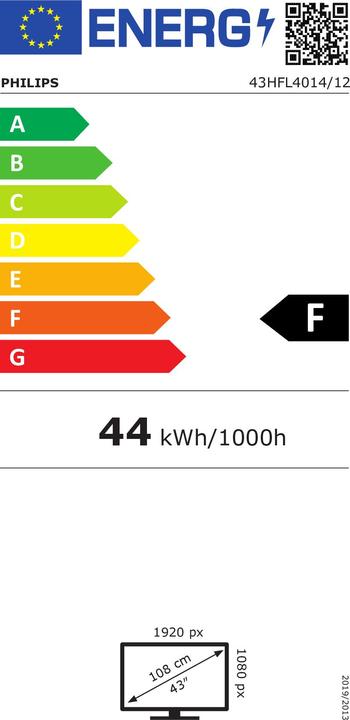 Label énergétique Philips Hôtel TV 43HFL4014/12 43 (43", LED, Full HD)