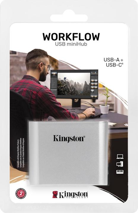 Image du produit Kingston Lecteur de cartes USB-C & USB-A miniHub USB3.2 Gen1 détail (USB-C, 2 Ports)