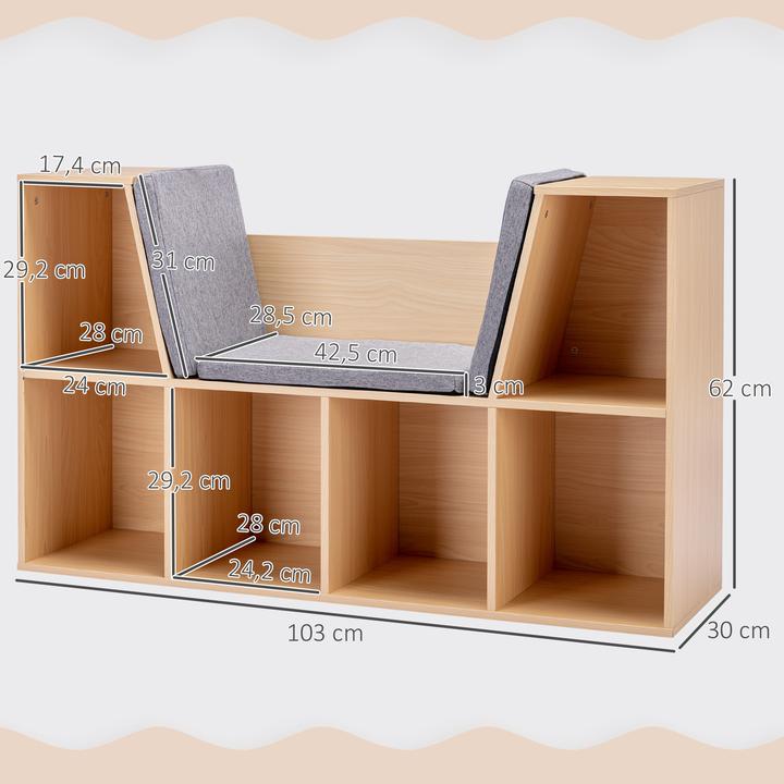 Produktbild Homcom Kinderregal MDF, Polyester Grau+Natur (30 x 103 x 62 cm)