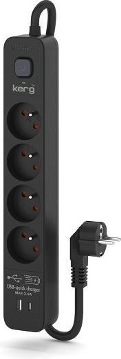 Productafbeelding Kerg Meervoudige wandcontactdoos met stroomonderbreker-4 USBC+USBA contactdozen 16A 1 5m zwart (4 x, USB, 1.50 m)