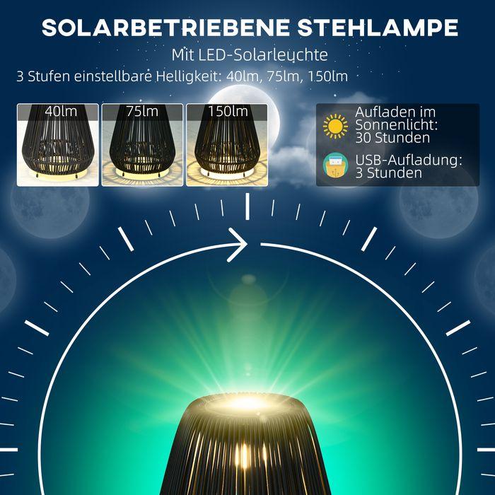 Image du produit Swisshandel24 Lampe solaire en rotin, lampe de chemin imperméable avec capteur de lumière, lampe de jardin (IP44)