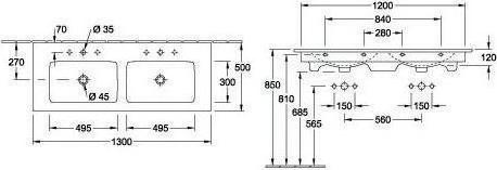 Actual product image Villeroy & Boch V&B cabinet double washbasin VENTICELLO 1300x500mm, with ÜL white (500 mm, 1300 mm)