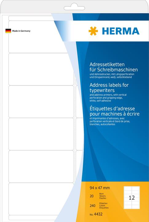 Actual product image HERMA Address labels for typewriters A4