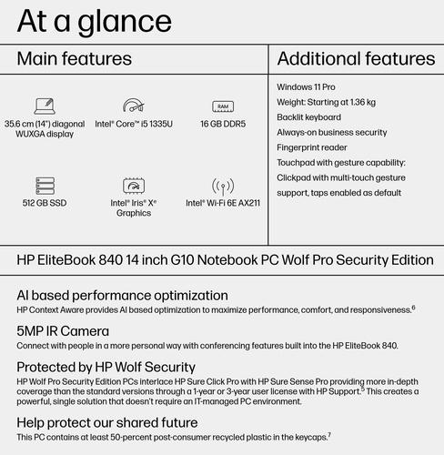 Nährwerte und Zutaten HP EliteBook 840 G10 (14", 512 GB, 16 GB, CH, Intel Core i5-1335U)