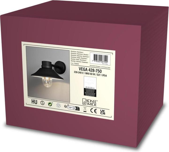Actual product image Konstsmide Wall lamp Vega black Outdoor 428-750, 29 x 26.5 x 36 cm (E27, IP54)