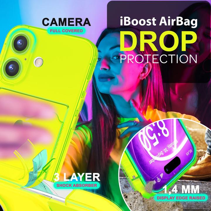Immagine prodotto Nalia Portacarte trasparente in silicone trasparente al neon (Apple iPhone 16)