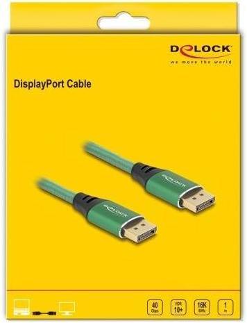 Actual product image Delock DisplayPort cable 16K 60 Hz 1 m green metal (1 m, DisplayPort, 2.1)
