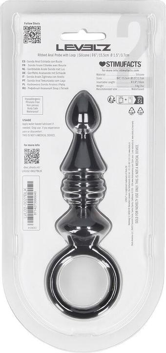 Produktbild Shots Ribbed Silicone Anal Probe with Loop - Black