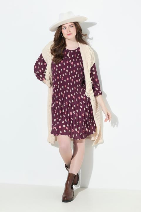 Produktbild Ulla Popken Plisseekleid, Blüten, doppellagig, Rundhals, 3/4-Arm (54)