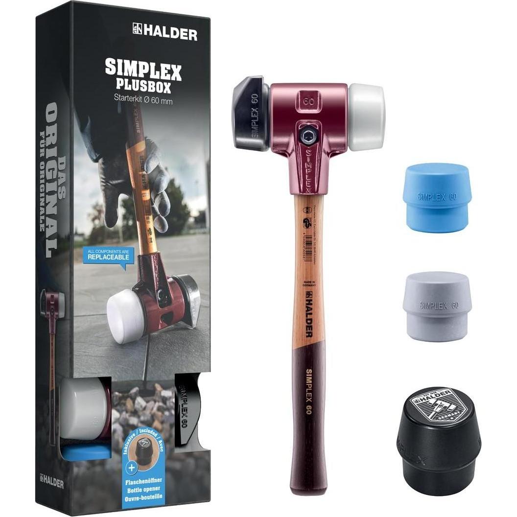 Halder, Hammer, SIMPLEX-Plusbox Starterset, SIMPLEX-Softface-Hammer D60, Gummimischung mit Ständer / (2600 g)