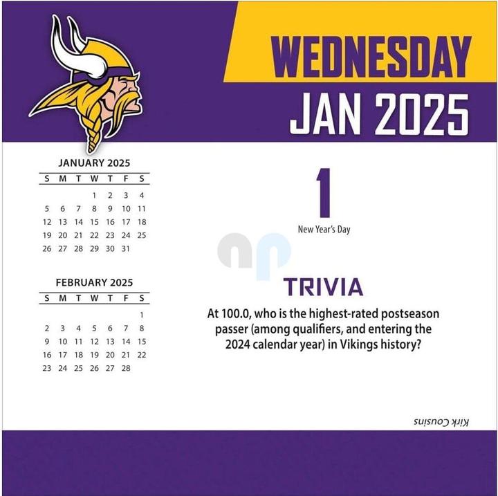 Image du produit NFL - Minnesota Vikings -Calendrier de bureau 2025 (Français, Espagnol, Italien, Anglais, Allemand)