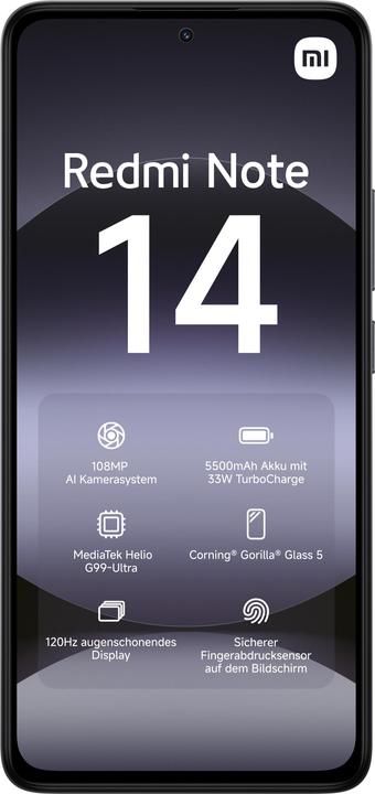 Actual product image Xiaomi Redmi Note 14 (128 GB, Midnight Black, 6.67", Hybrid Dual SIM, 4G)