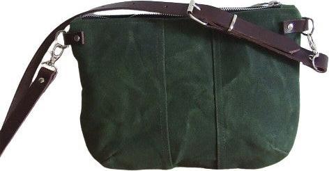 Immagine prodotto Only-Bags.Store Piccola borsa a tracolla in tela cerata verde con zip e tracolla in pelle