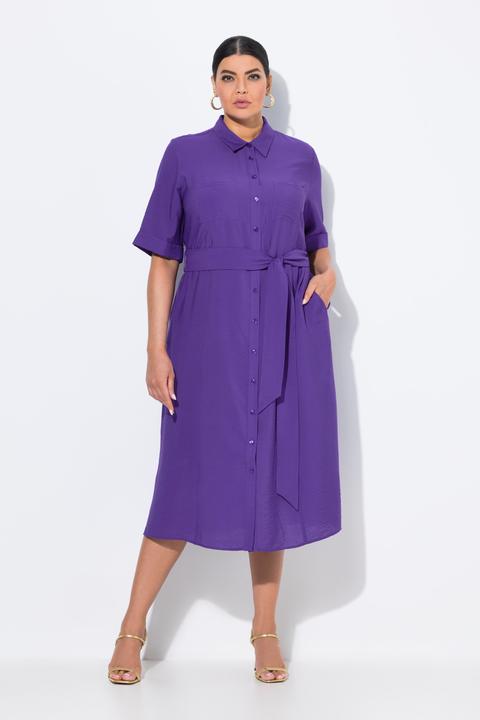 Actual product image Ulla Popken Textured Belted Button Down Dress (60)