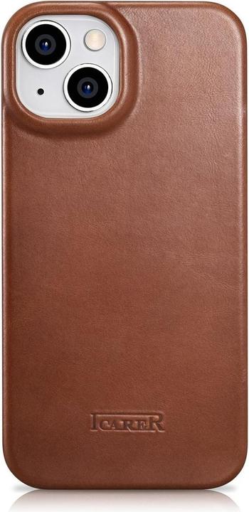 Actual product image iCarer CE Oil Wax Premium Leather Folio Case for iPhone 14 Plus Magnetic Flip Case MagSafe Brown (AK (Apple iPhone 14 Plus)
