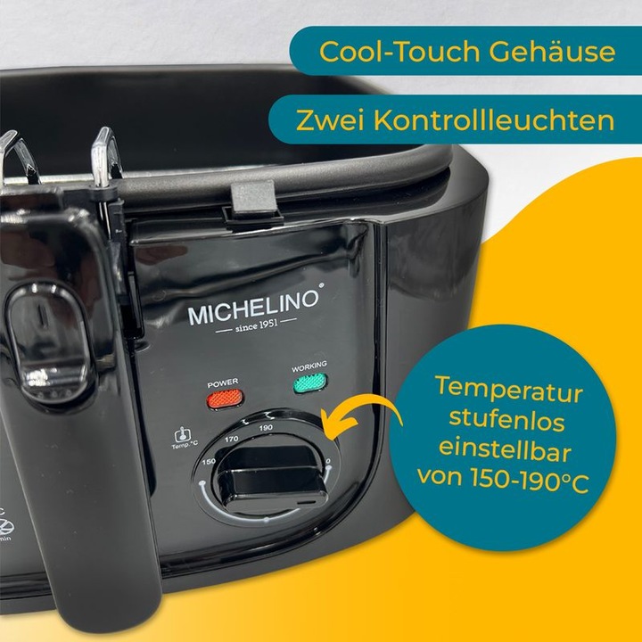 Produktbild Michelino Fritteuse Frittiergerät Bratgerät Frittierkorb Fettbackgerät
