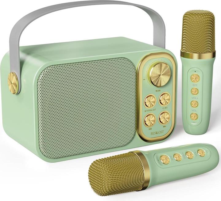 Actual product image Bescost Tragbare Karaoke Maschine mit 2 Mikrofonen